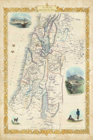 Vintage Map of Palestine White Modern Wood Framed Art Print with Double Matting by Rapkin, J.