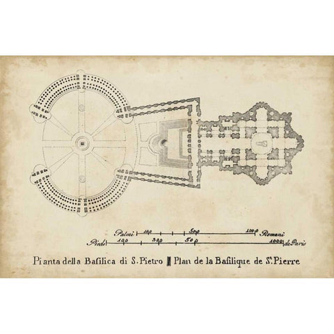 Plan for St. Peters Basilica Gold Ornate Wood Framed Art Print with Double Matting by Unknown