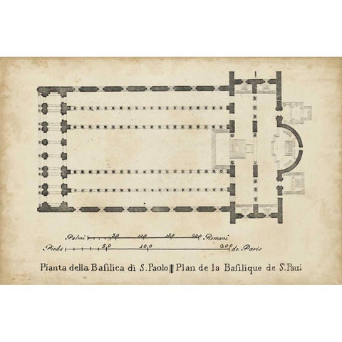 Plan for the Basilica at St. Pauls Black Modern Wood Framed Art Print with Double Matting by Unknown