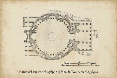 Plan for the Pantheon White Modern Wood Framed Art Print with Double Matting by Unknown