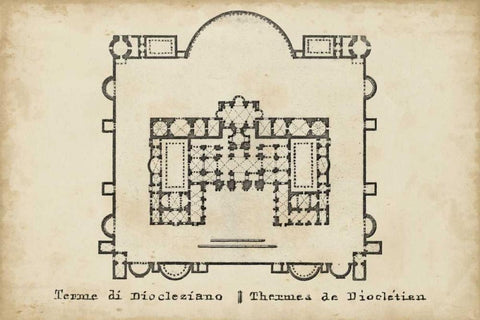 Plan for the Baths of Diocletian Black Ornate Wood Framed Art Print with Double Matting by Unknown