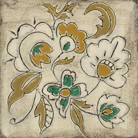 Earthenware Floral III Gold Ornate Wood Framed Art Print with Double Matting by Zarris, Chariklia
