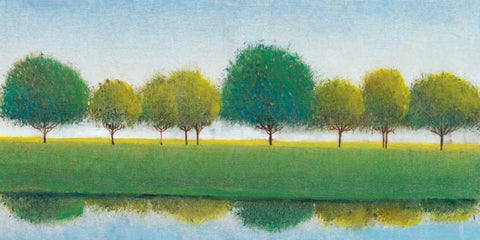 Trees in a Line II White Modern Wood Framed Art Print with Double Matting by OToole, Tim
