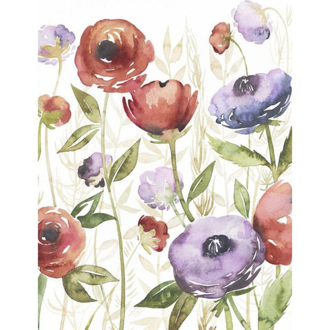 Jeweltoned Blossoms I Gold Ornate Wood Framed Art Print with Double Matting by Popp, Grace