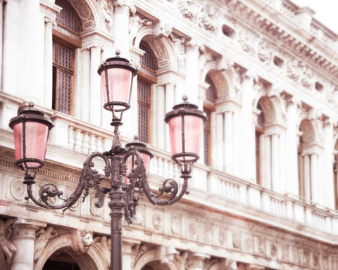 Venice Pink Lanterns I Black Ornate Wood Framed Art Print with Double Matting by Quintero, Sonja