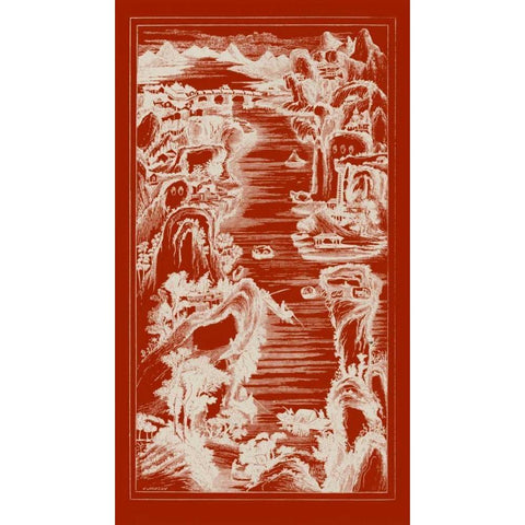 Chinese Birds-eye View in Red I Gold Ornate Wood Framed Art Print with Double Matting by Vision Studio