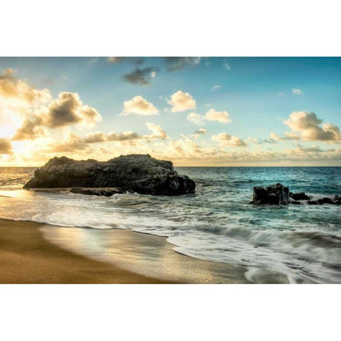 Sunset at Lumahai Beach Black Modern Wood Framed Art Print with Double Matting by Head, Danny