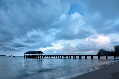 Hanalei Dawn White Modern Wood Framed Art Print with Double Matting by Head, Danny