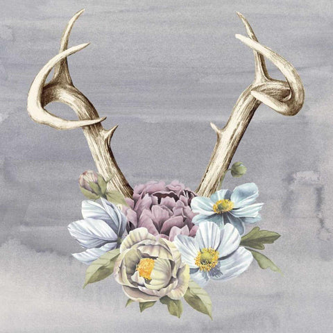Antlers and Flowers I Black Modern Wood Framed Art Print with Double Matting by Popp, Grace