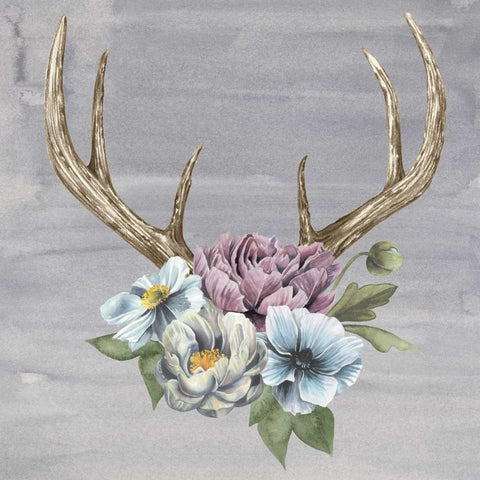 Antlers and Flowers II Black Modern Wood Framed Art Print by Popp, Grace