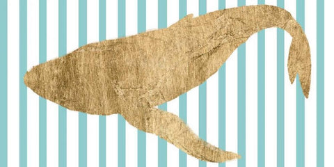 Pin Stripe Whale II White Modern Wood Framed Art Print with Double Matting by Studio W