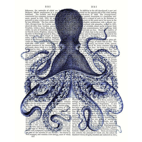 Custom Blue Octopus 3 (ASH) Black Modern Wood Framed Art Print with Double Matting by Fab Funky