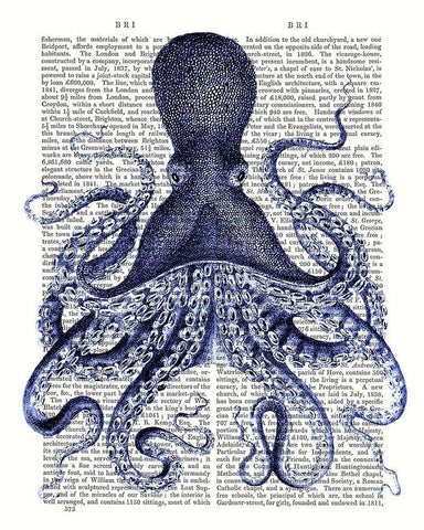 Custom Blue Octopus 3 (ASH) White Modern Wood Framed Art Print with Double Matting by Fab Funky