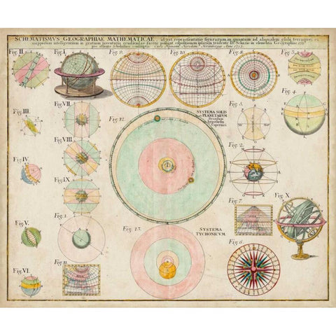 Schematics, Mathematics and Geography Chart Black Modern Wood Framed Art Print with Double Matting by Unknown