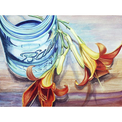 Custom Ball Jar Flower I (ASH) Black Modern Wood Framed Art Print with Double Matting by Redstreake
