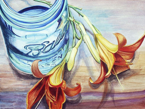Custom Ball Jar Flower I (ASH) White Modern Wood Framed Art Print with Double Matting by Redstreake
