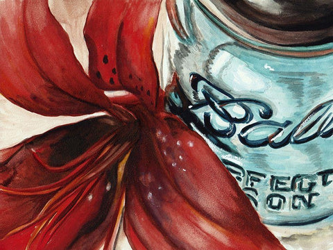 Custom Ball Jar Flower II (ASH) Black Ornate Wood Framed Art Print with Double Matting by Redstreake