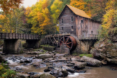 The Mill and Creek I Black Ornate Wood Framed Art Print with Double Matting by Head, Danny