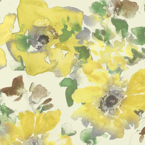 Yellow and Grey Blooms I Black Ornate Wood Framed Art Print with Double Matting by Studio W