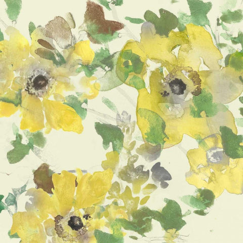 Yellow and Grey Blooms II White Modern Wood Framed Art Print with Double Matting by Studio W