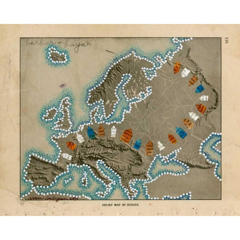 Relief Map of Europe Black Modern Wood Framed Art Print with Double Matting by Galapon, Nikki