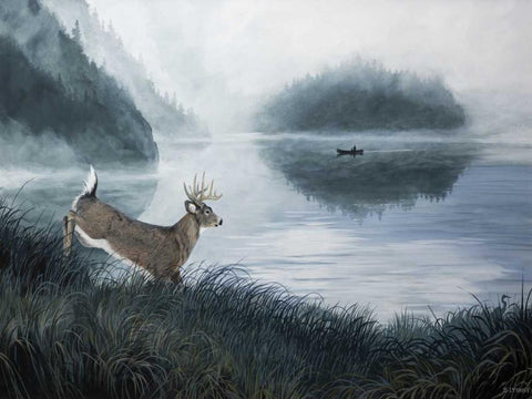 Deer Path II Black Ornate Wood Framed Art Print with Double Matting by Lynnsy, B.