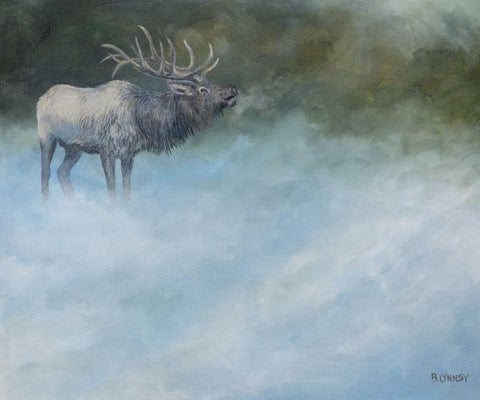 Elk Journey II Black Ornate Wood Framed Art Print with Double Matting by Lynnsy, B.