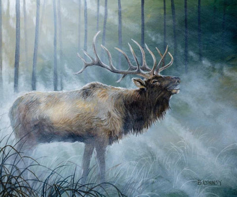 Elk Journey III Black Ornate Wood Framed Art Print with Double Matting by Lynnsy, B.
