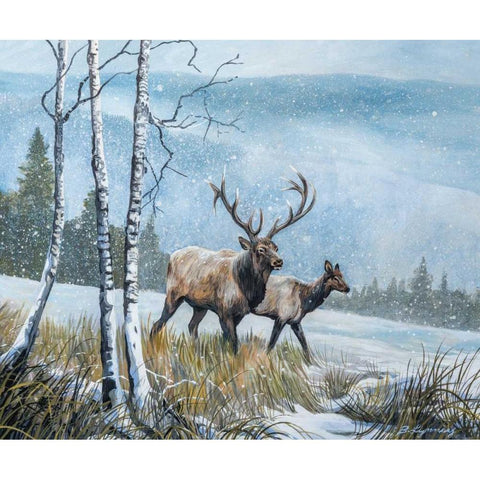 Elk Journey IV White Modern Wood Framed Art Print by Lynnsy, B.