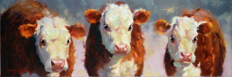 Winter Calves White Modern Wood Framed Art Print with Double Matting by Hawley, Carolyne