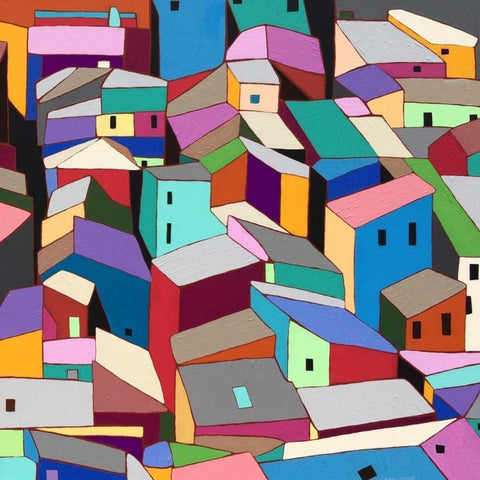 Rooftops II White Modern Wood Framed Art Print with Double Matting by Galapon, Nikki