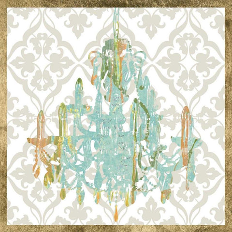 Damask Chandelier I White Modern Wood Framed Art Print with Double Matting by Goldberger, Jennifer