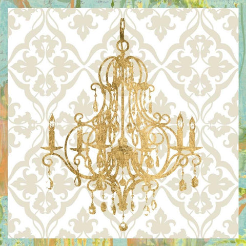 Damask Chandelier II Black Modern Wood Framed Art Print with Double Matting by Goldberger, Jennifer