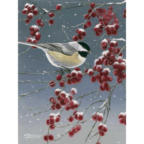 Winter Chickadees I Gold Ornate Wood Framed Art Print with Double Matting by Szatkowski, Fred