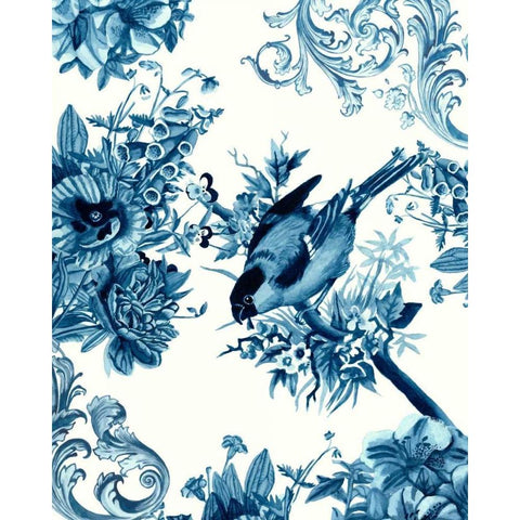 Bird and Branch in Indigo I Black Modern Wood Framed Art Print with Double Matting by McCavitt, Naomi