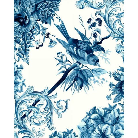 Bird and Branch in Indigo II White Modern Wood Framed Art Print by McCavitt, Naomi