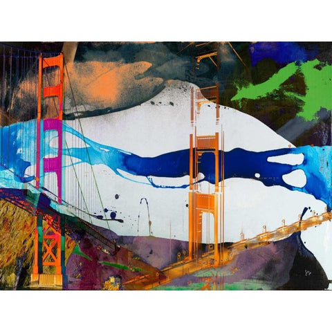 San Francisco Bridge Abstract I Black Modern Wood Framed Art Print with Double Matting by Jasper, Sisa