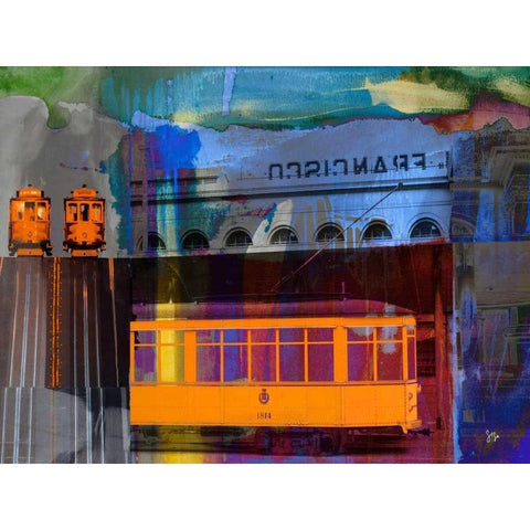 San Francisco Trolley Car Black Modern Wood Framed Art Print with Double Matting by Jasper, Sisa