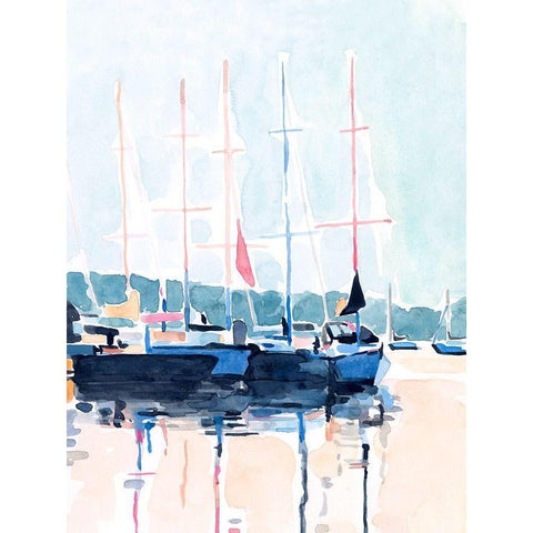 Watercolor Boat Club I Black Modern Wood Framed Art Print with Double Matting by Scarvey, Emma