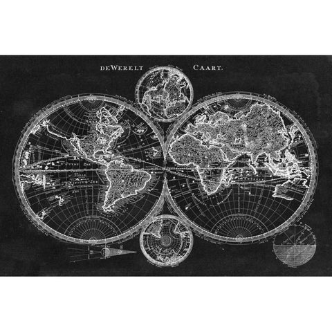 Charcoal World Map Black Modern Wood Framed Art Print with Double Matting by Studio W