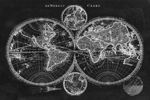 Charcoal World Map Black Ornate Wood Framed Art Print with Double Matting by Studio W