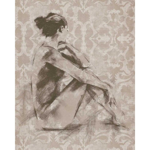 Figure with Damask I White Modern Wood Framed Art Print by Harper, Ethan