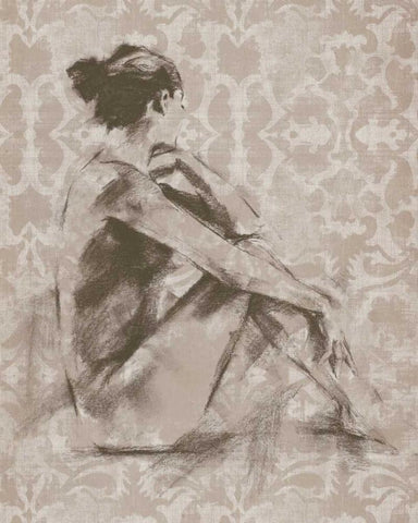 Figure with Damask I Black Ornate Wood Framed Art Print with Double Matting by Harper, Ethan