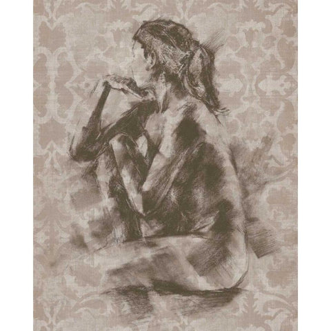 Figure with Damask II Black Modern Wood Framed Art Print by Harper, Ethan