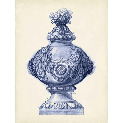 Palace Urns in Indigo I White Modern Wood Framed Art Print by Vision Studio