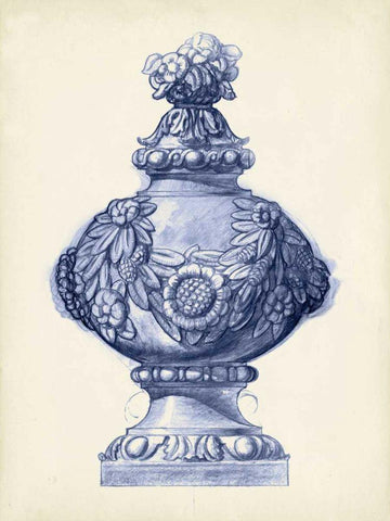 Palace Urns in Indigo I White Modern Wood Framed Art Print with Double Matting by Vision Studio
