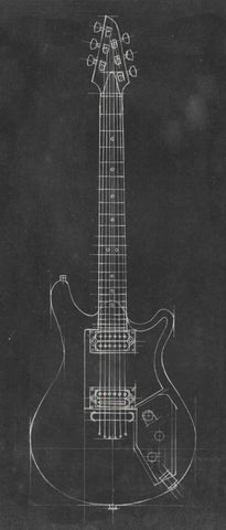 Electric Guitar Blueprint II White Modern Wood Framed Art Print with Double Matting by Harper, Ethan