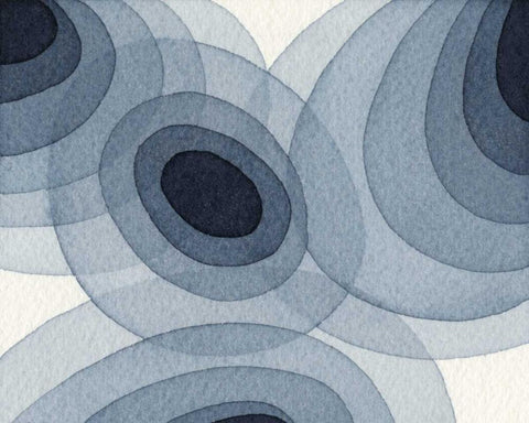 Indigo Ovals I White Modern Wood Framed Art Print with Double Matting by Galapon, Nikki
