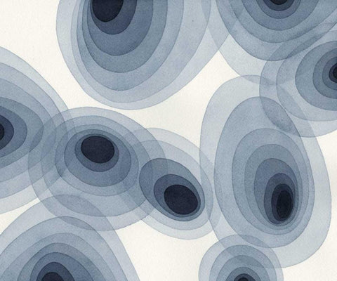 Indigo Ovals III White Modern Wood Framed Art Print with Double Matting by Galapon, Nikki