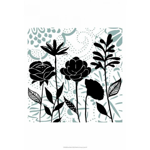 Floral Mist II Black Modern Wood Framed Art Print with Double Matting by Studio W